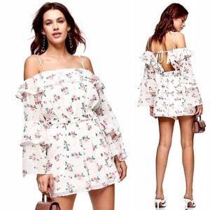 🎁COPY - Topshop- NEW- White Floral Cold Shoulder Romper-Size 6